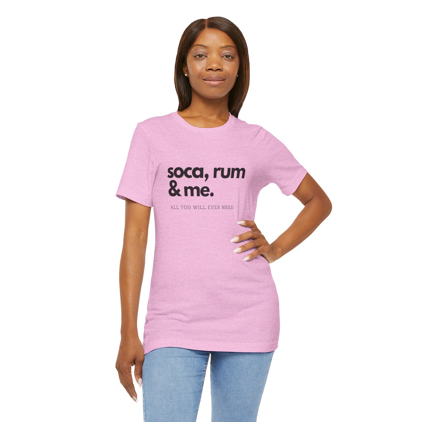 SOCA, RUM & ME | Cotton Jersey T-Shirt| Men or Women | Caribbean Music | Party | Vibrant Colours