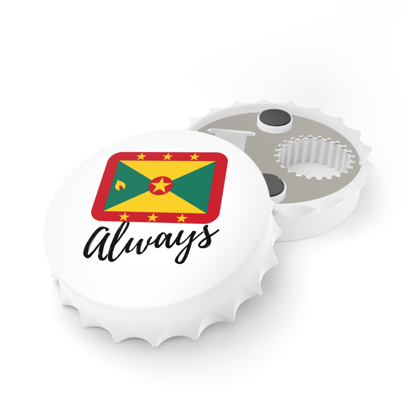 GRENADA | 2-in-1 Bottle Opener with Magnetic Back | Country Flag | Souvenir or Everyday Use | White | One Size