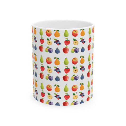 Fruit Lover Pattern Coffee Mug 11oz, White Ceramic