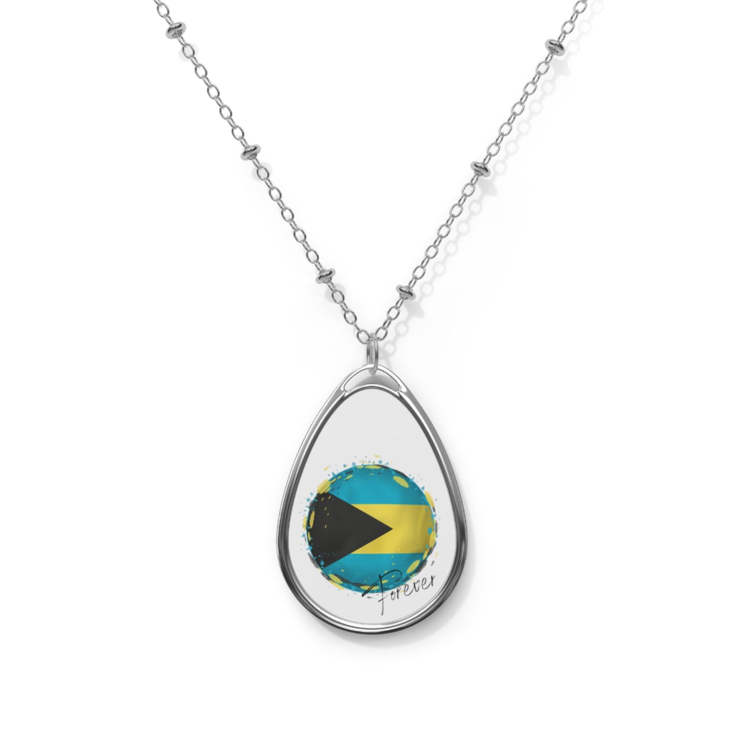 BAHAMAS FOREVER, Women's Oval Keepsake Necklace, Caribbean Souvenir