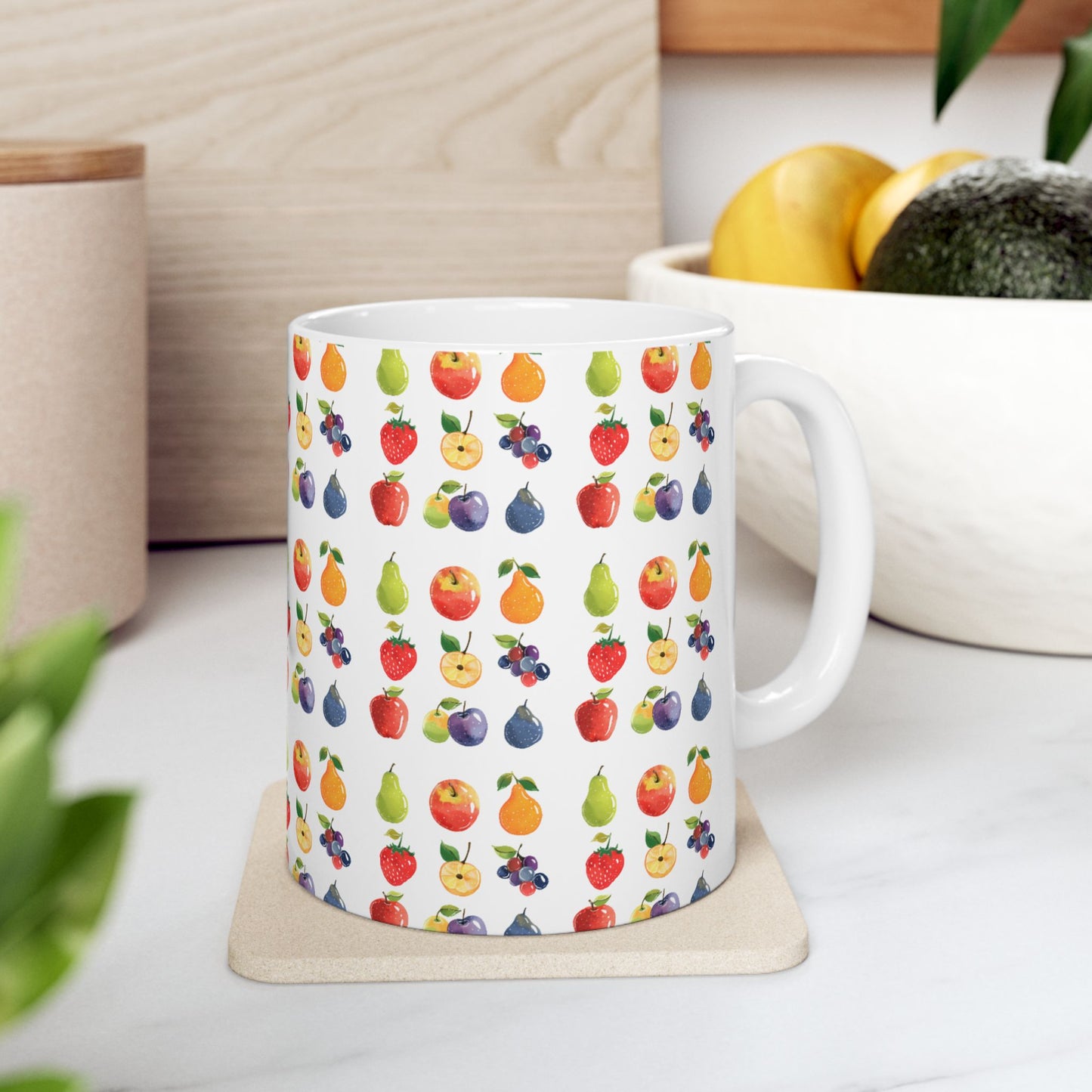 Fruit Lover Pattern Coffee Mug 11oz, White Ceramic