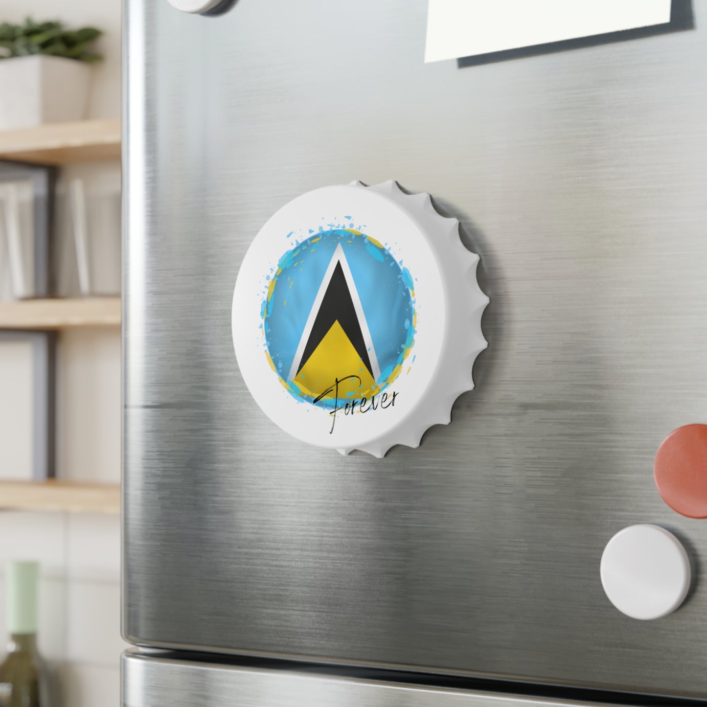 SAINT LUCIA | 2-in-1 Bottle Opener with Magnetic Back | Country Flag | Souvenir or Everyday Use | White | One