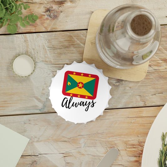 GRENADA | 2-in-1 Bottle Opener with Magnetic Back | Country Flag | Souvenir or Everyday Use | White | One Size