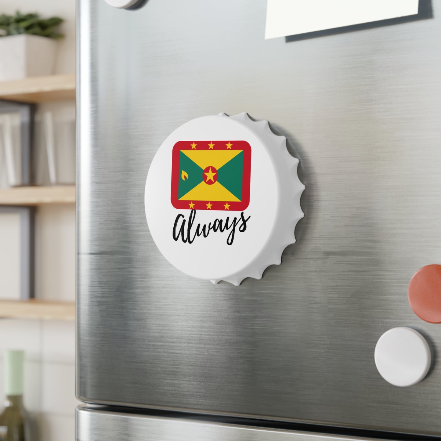 GRENADA | 2-in-1 Bottle Opener with Magnetic Back | Country Flag | Souvenir or Everyday Use | White | One Size