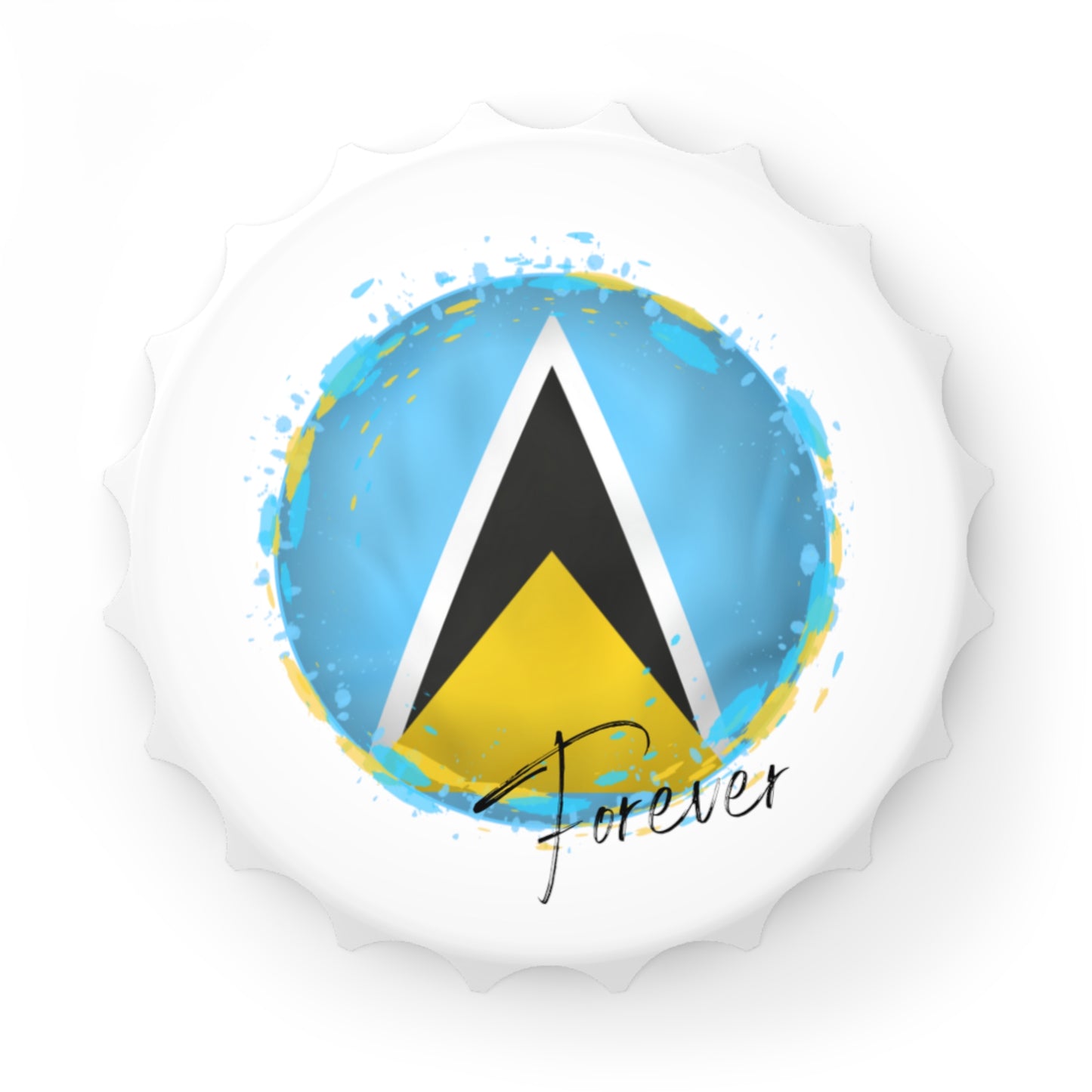 SAINT LUCIA | 2-in-1 Bottle Opener with Magnetic Back | Country Flag | Souvenir or Everyday Use | White | One