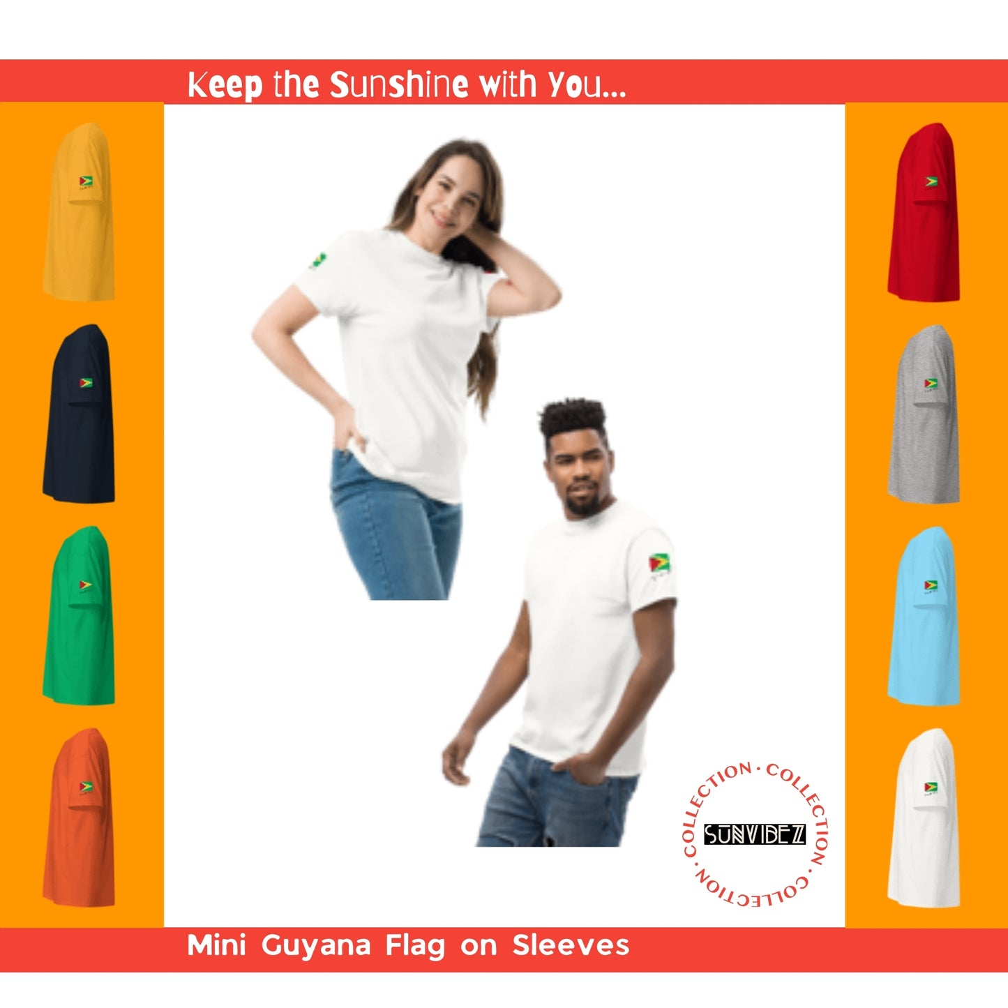 Guyana Forever - Unisex Classic Tee, Mini Flag on both Sleeves, Customizable Guyanese T-Shirt, Caribbean, West Indian, Sports, Cricket, Soccer, Football, Country Flag