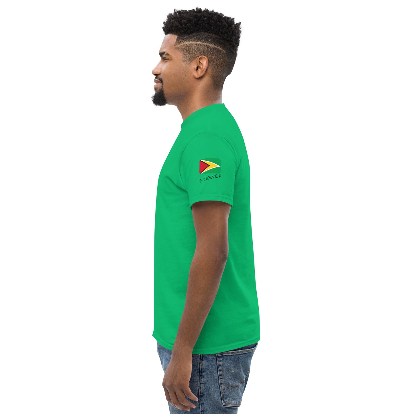 Guyana Forever - Unisex Classic Tee, Mini Flag on both Sleeves, Customizable Guyanese T-Shirt, Caribbean, West Indian, Sports, Cricket, Soccer, Football, Country Flag