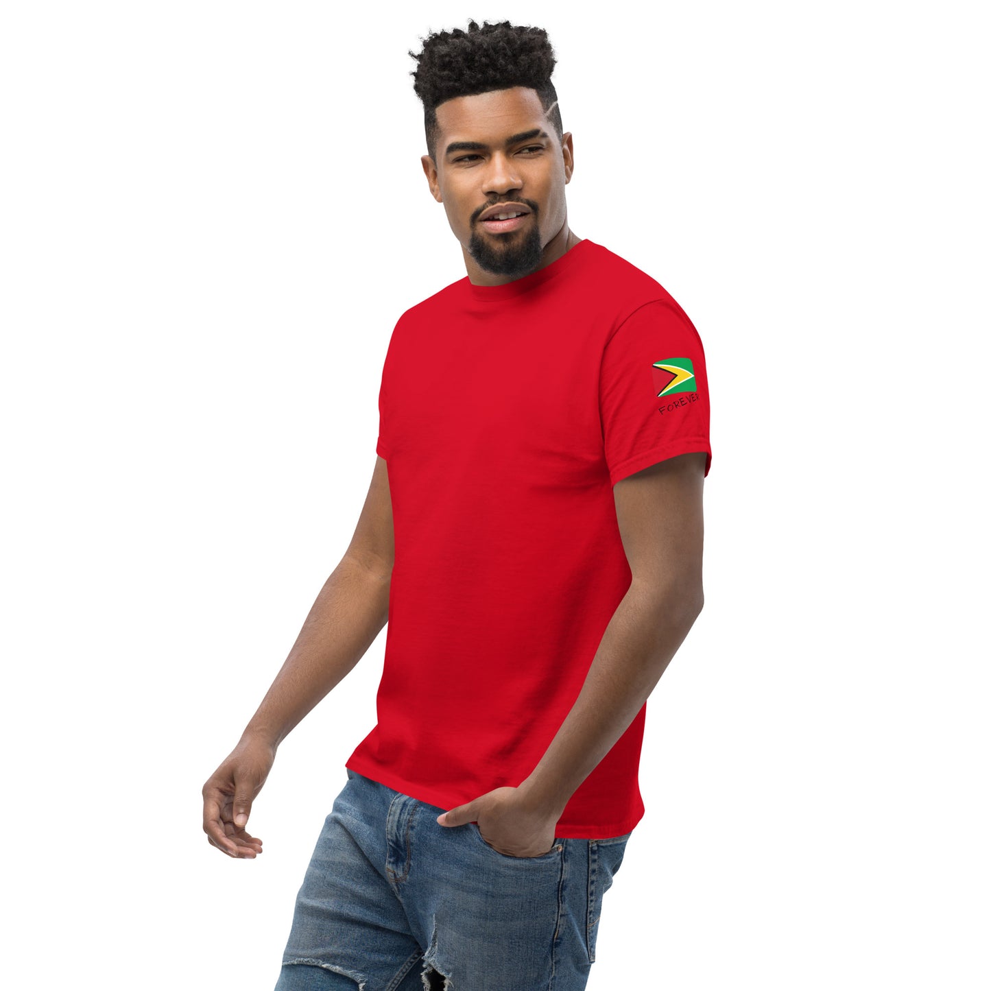 Guyana Forever - Unisex Classic Tee, Mini Flag on both Sleeves, Customizable Guyanese T-Shirt, Caribbean, West Indian, Sports, Cricket, Soccer, Football, Country Flag
