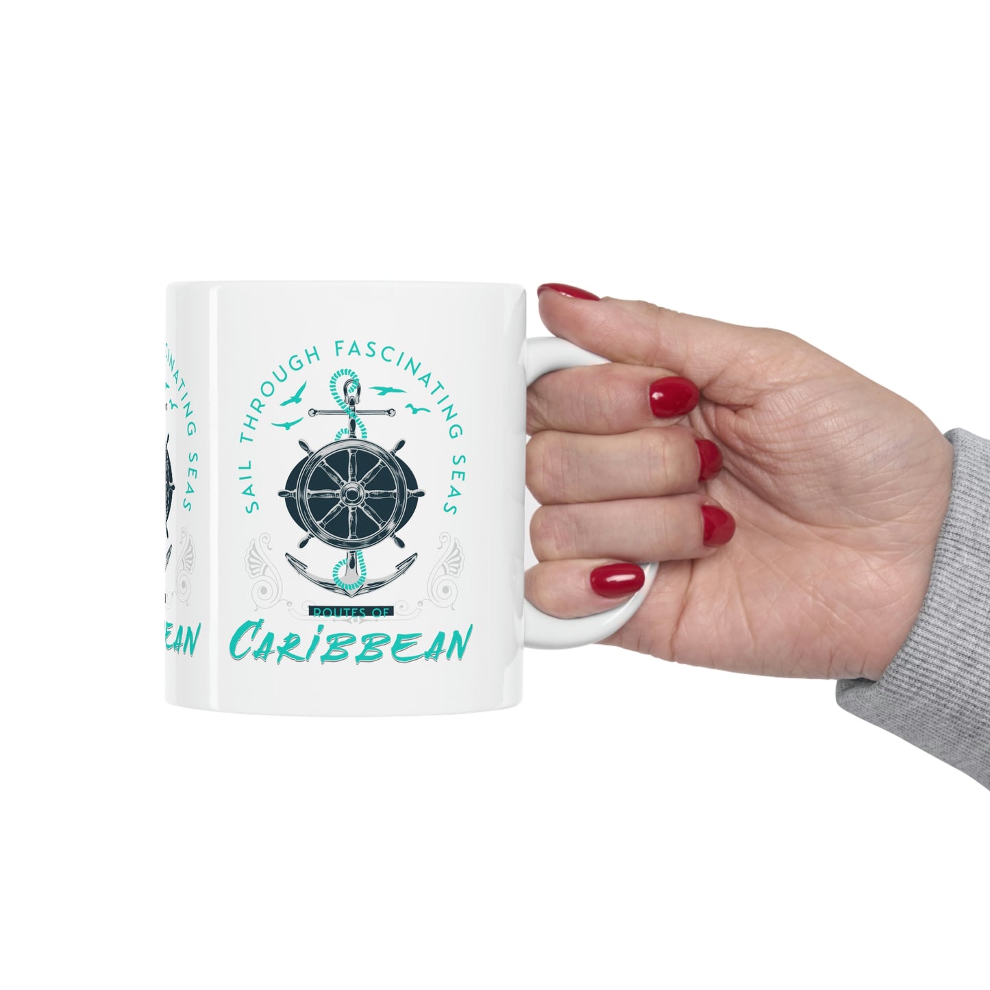 ROUTES of the CARIBBEAN Coffee Mug 11oz, Nautical design for home or office