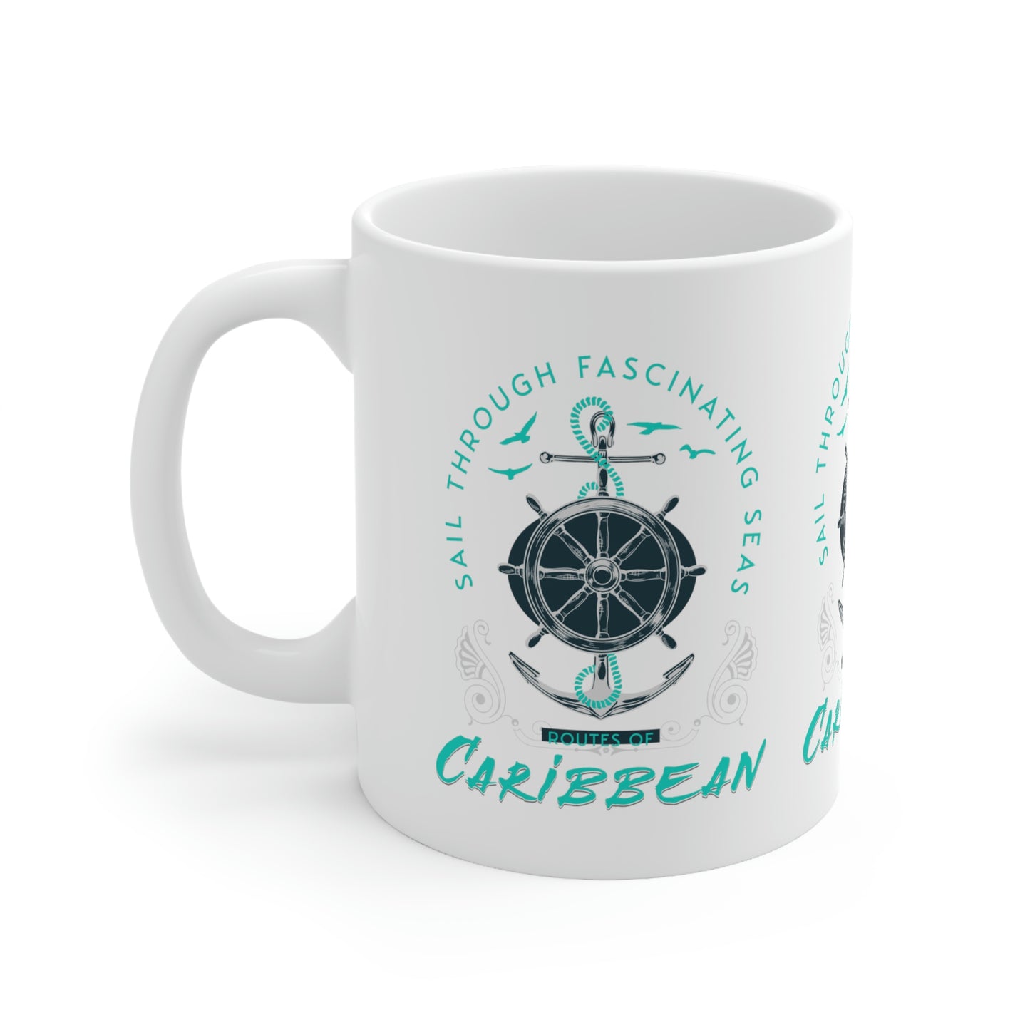 ROUTES of the CARIBBEAN Coffee Mug 11oz, Nautical design for home or office