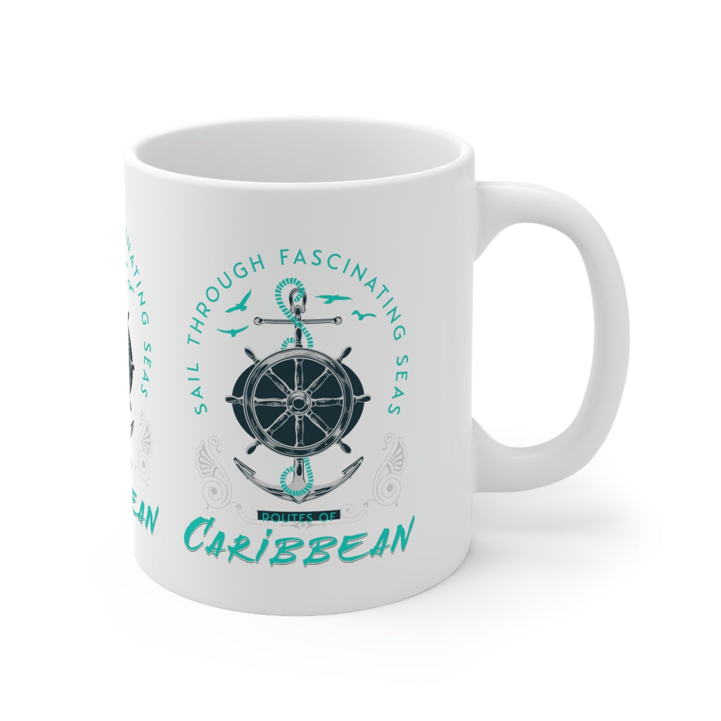 ROUTES of the CARIBBEAN Coffee Mug 11oz, Nautical design for home or office