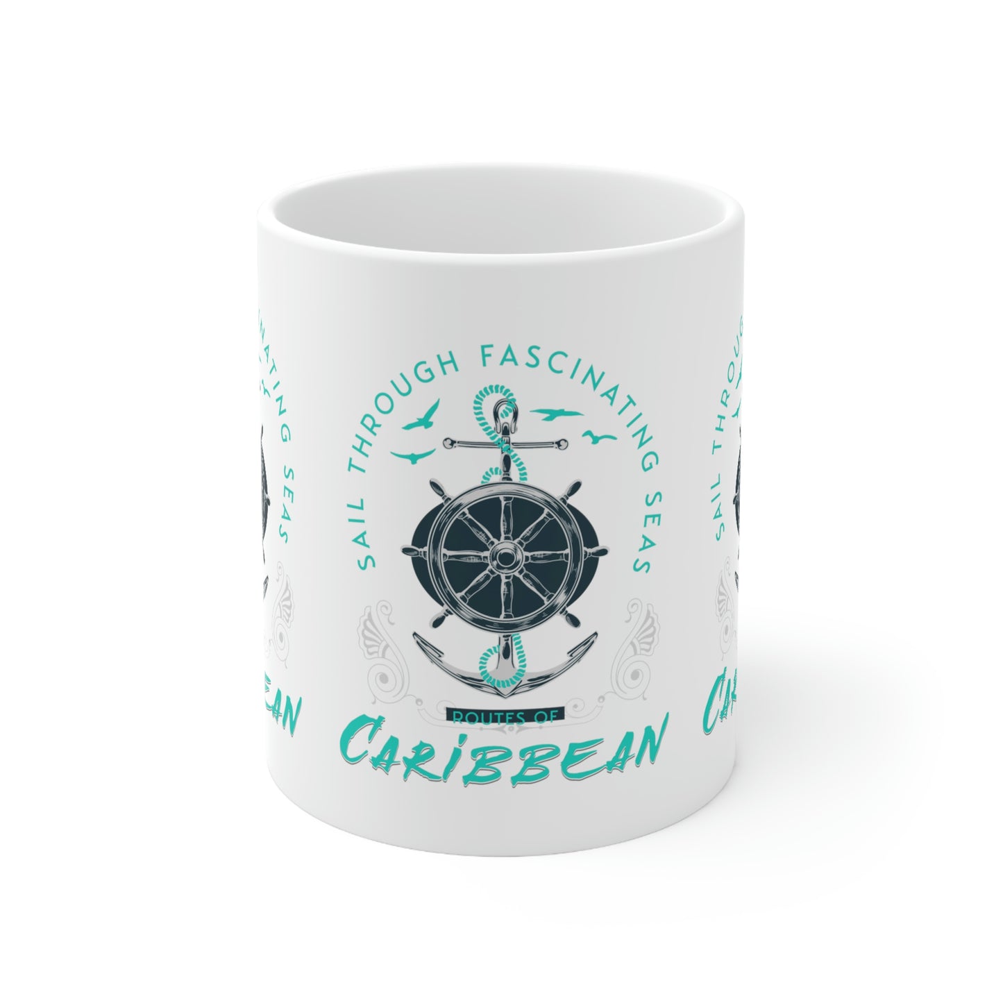 ROUTES of the CARIBBEAN Coffee Mug 11oz, Nautical design for home or office