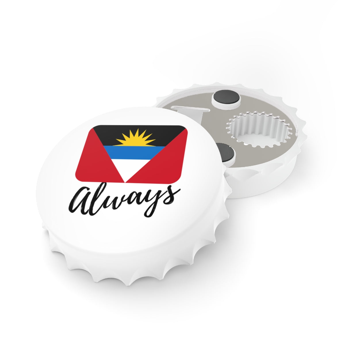 ANTIGUA & BARBUDA | 2-in-1 Bottle Opener with Magnetic Back | Country Flag | Souvenir or Everyday Use | White | One size