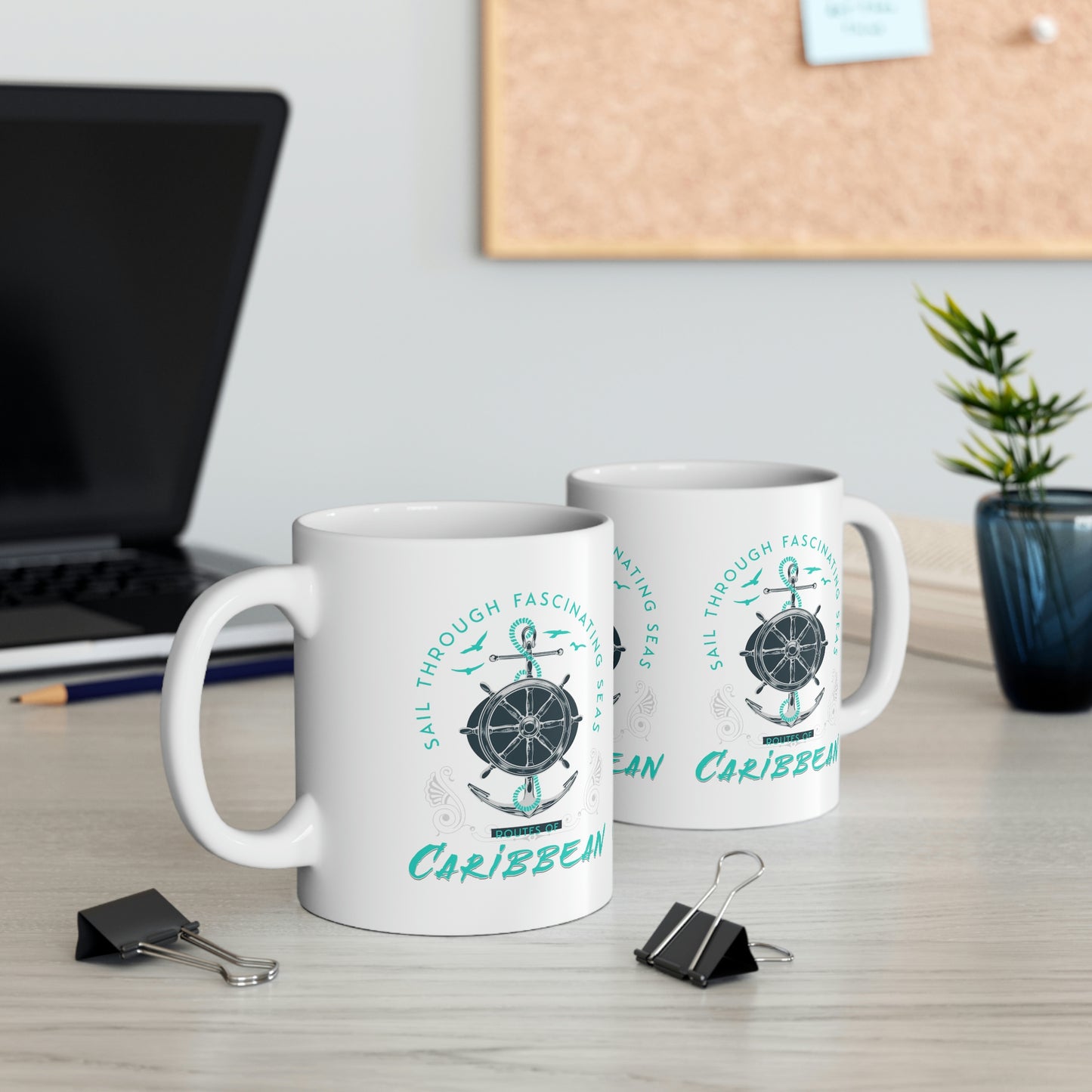 ROUTES of the CARIBBEAN Coffee Mug 11oz, Nautical design for home or office