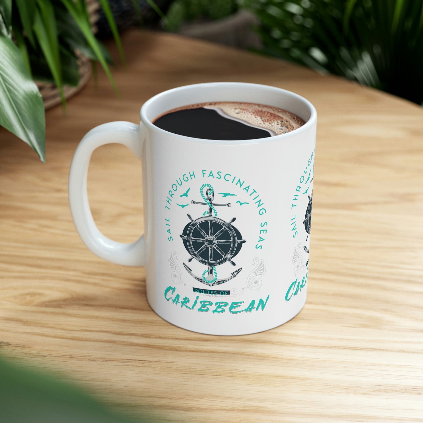 ROUTES of the CARIBBEAN Coffee Mug 11oz, Nautical design for home or office