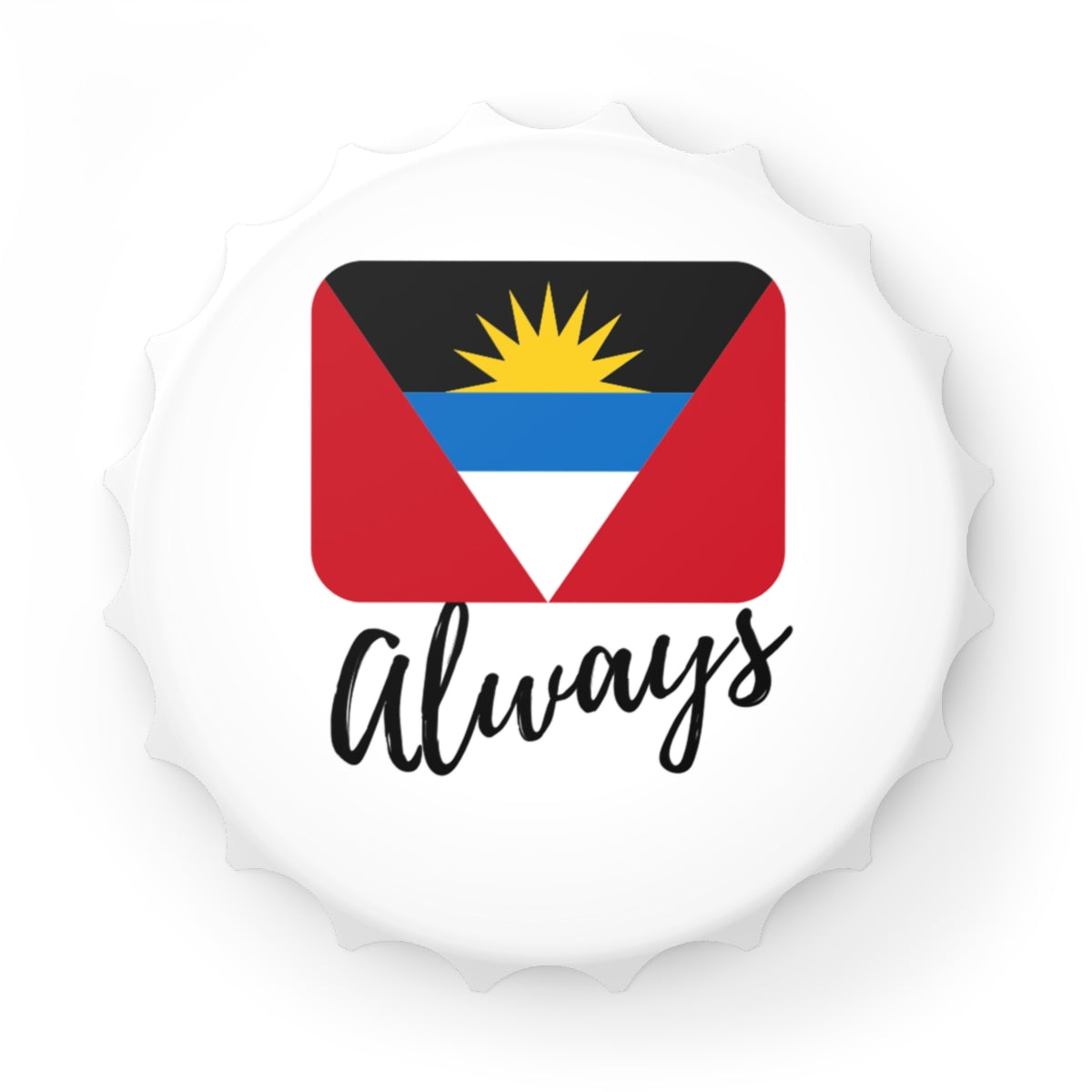 ANTIGUA & BARBUDA | 2-in-1 Bottle Opener with Magnetic Back | Country Flag | Souvenir or Everyday Use | White | One size