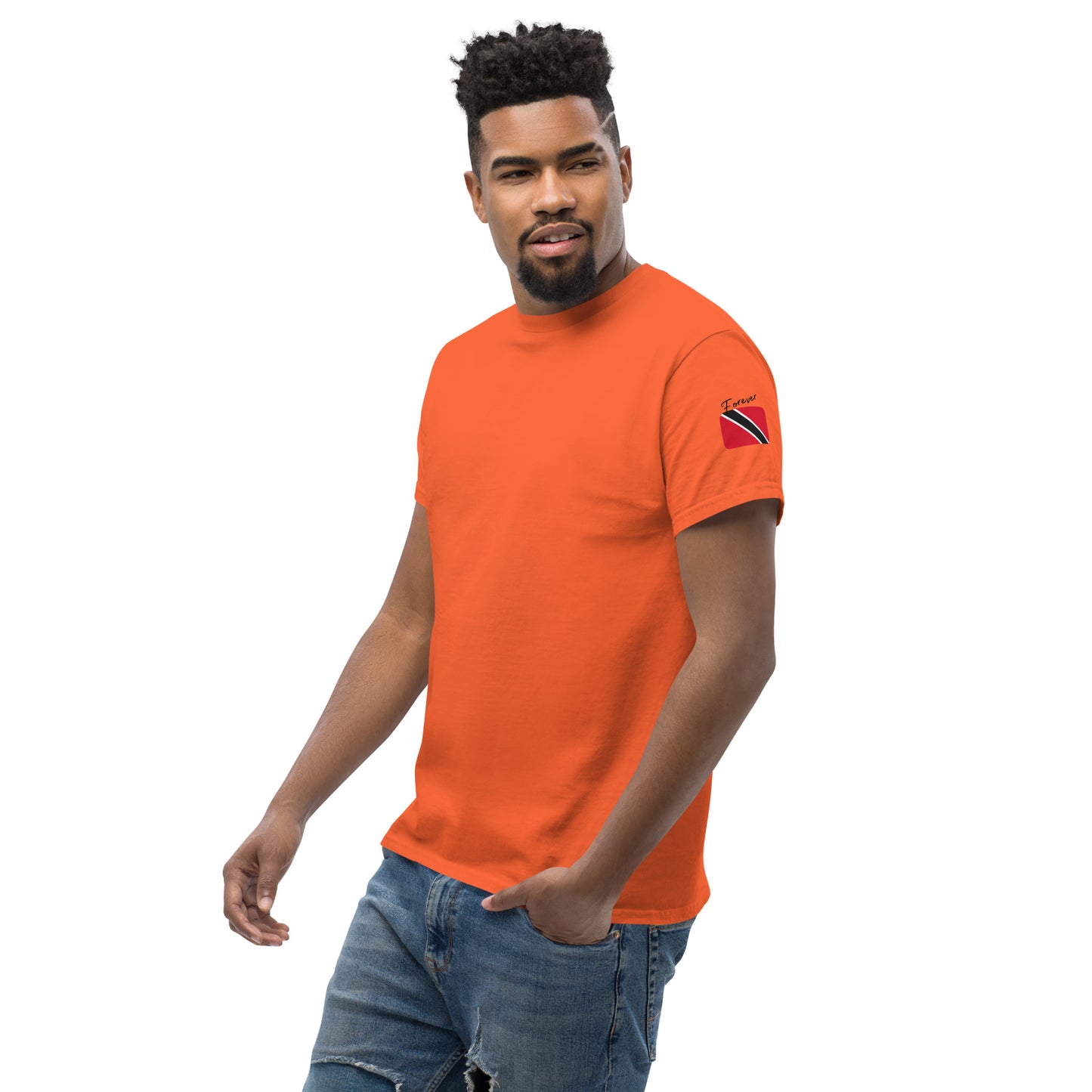 TRINIDAD Forever - Unisex Classic Tee, Mini Flag on both Sleeves, Trinidad & Tobago, Caribbean, West Indian, Sports, Cricket, Soccer, Football, Country Flag