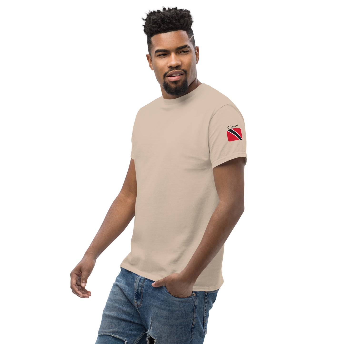 TRINIDAD Forever - Unisex Classic Tee, Mini Flag on both Sleeves, Trinidad & Tobago, Caribbean, West Indian, Sports, Cricket, Soccer, Football, Country Flag