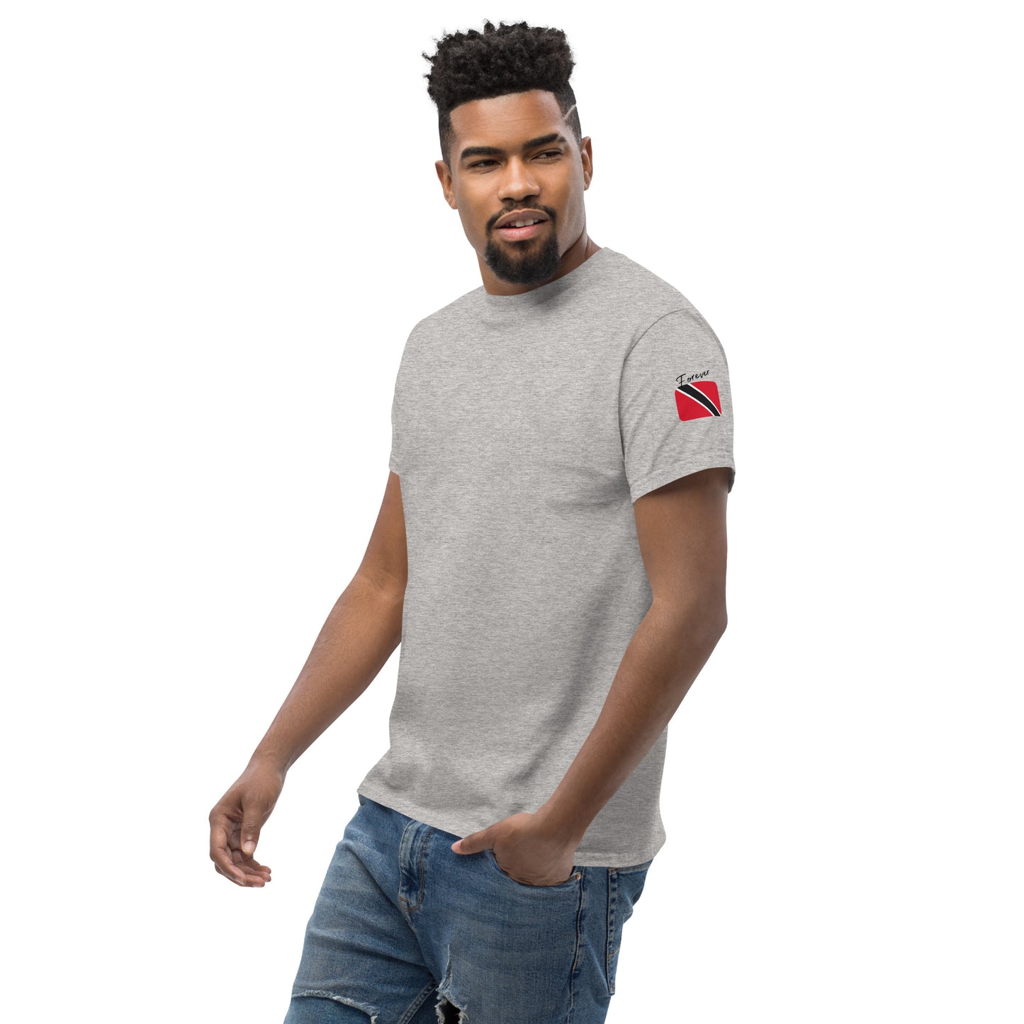 TRINIDAD Forever - Unisex Classic Tee, Mini Flag on both Sleeves, Trinidad & Tobago, Caribbean, West Indian, Sports, Cricket, Soccer, Football, Country Flag