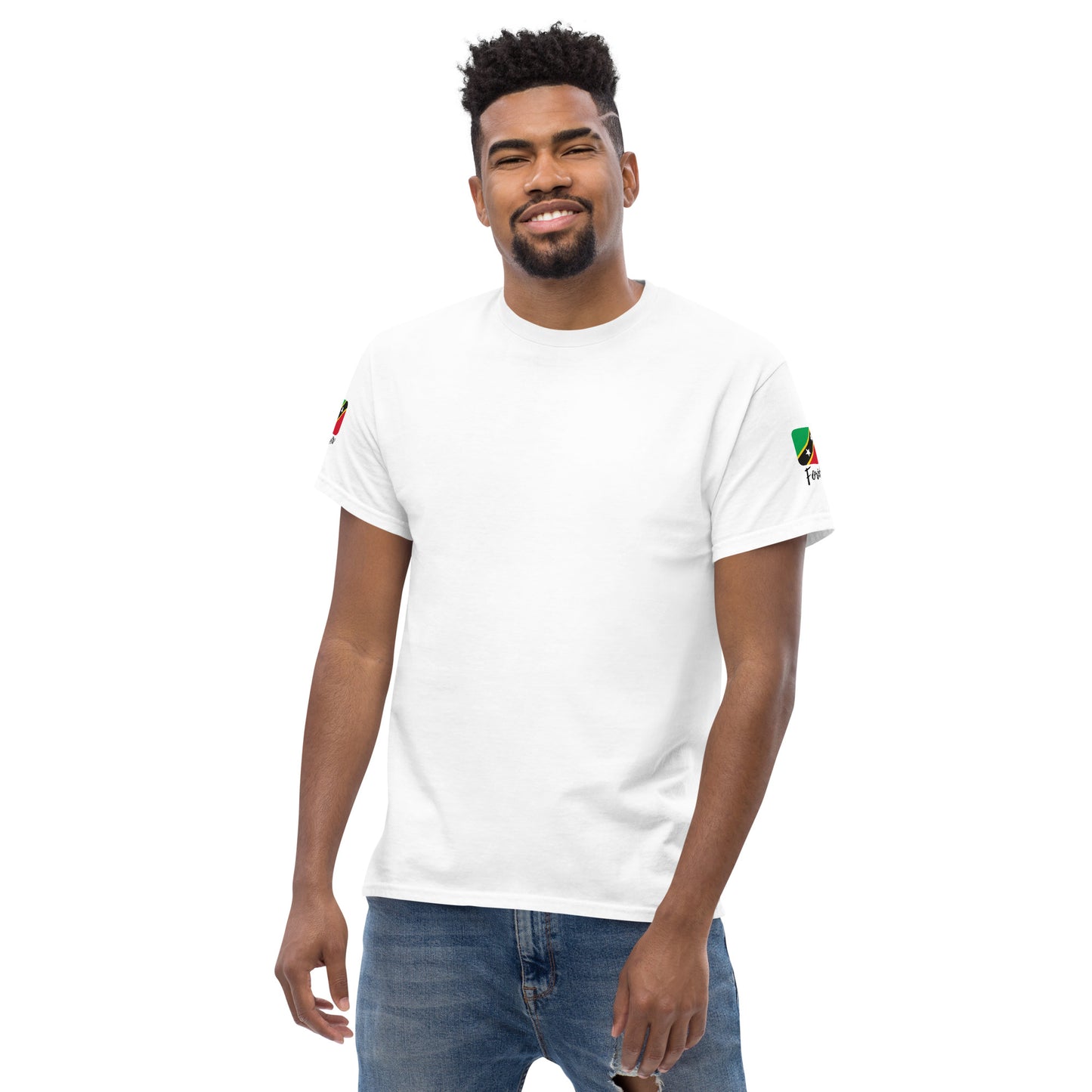 SAINT KITTS & NEVIS Forever - Unisex Classic Tee, Mini Flag on both Sleeves, St. Kitts & Nevis, Caribbean, West Indian, Sports, Cricket, Soccer, Football, Country Flag