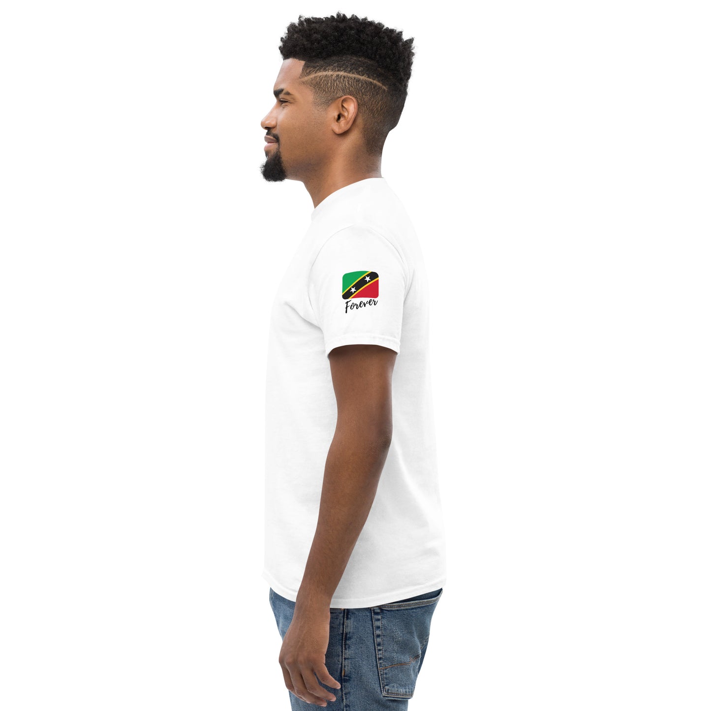 SAINT KITTS & NEVIS Forever - Unisex Classic Tee, Mini Flag on both Sleeves, St. Kitts & Nevis, Caribbean, West Indian, Sports, Cricket, Soccer, Football, Country Flag