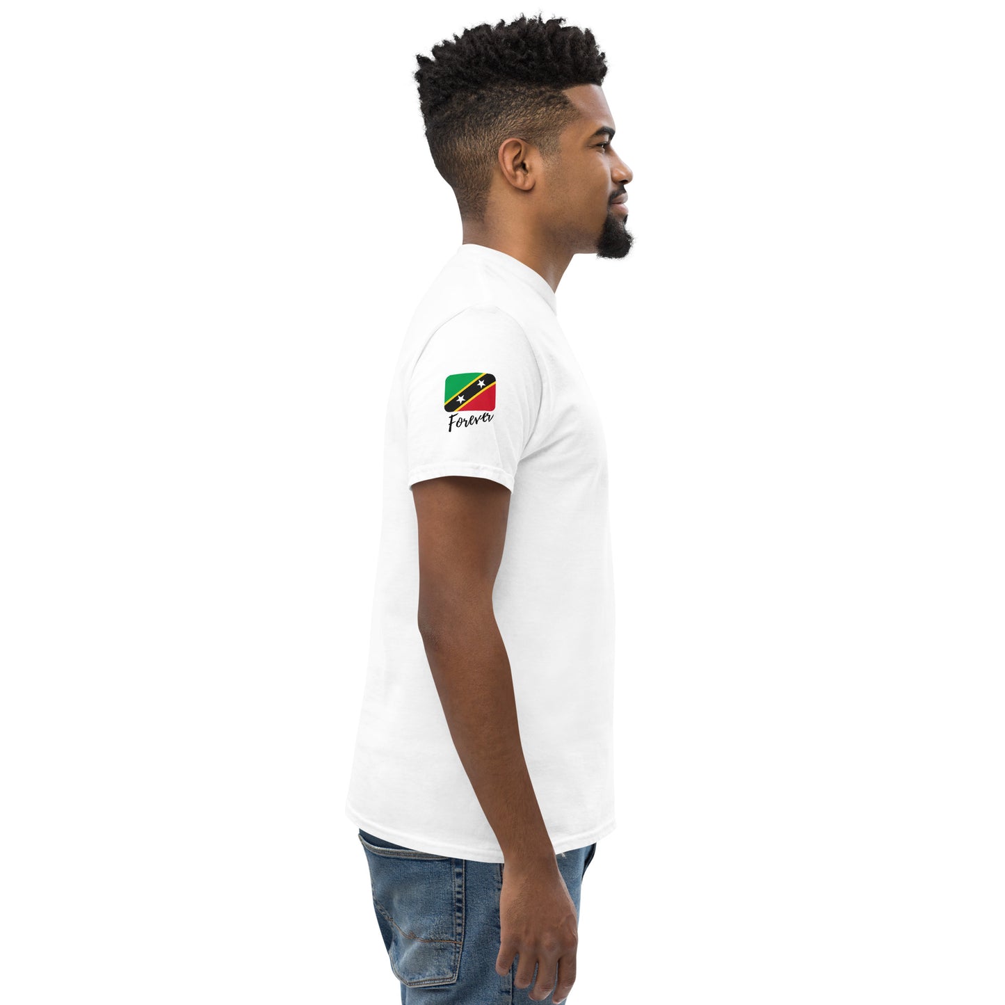 SAINT KITTS & NEVIS Forever - Unisex Classic Tee, Mini Flag on both Sleeves, St. Kitts & Nevis, Caribbean, West Indian, Sports, Cricket, Soccer, Football, Country Flag