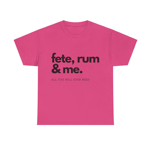 Rum, Fete & Me! - Unisex Heavy Cotton T-Shirt, Island Vibes, Caribbean Party, Fun, Lime, Fete