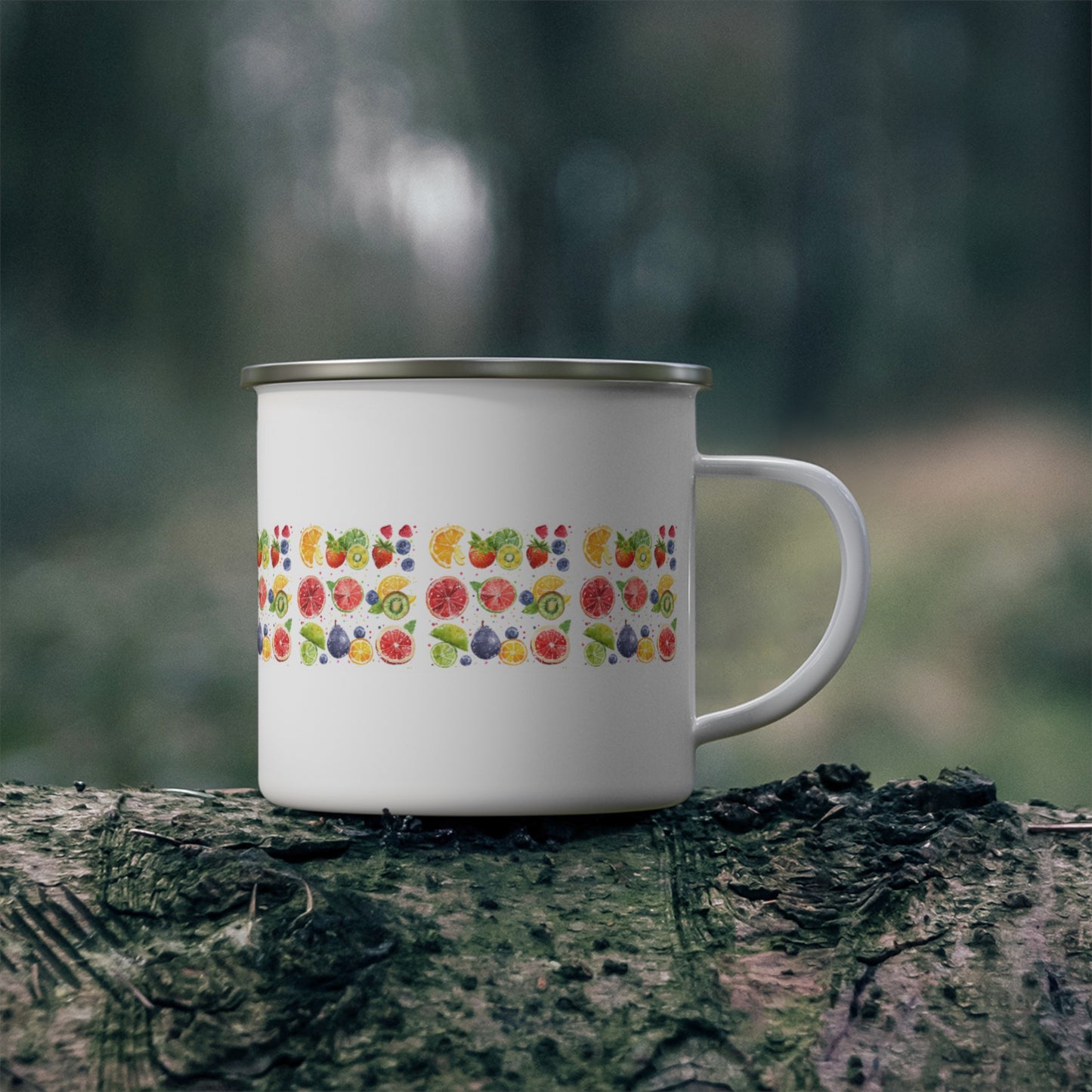 Bright & Breezy Fruity Enamel Camp Mug - 12oz Durable, White, Lightweight & Colorful