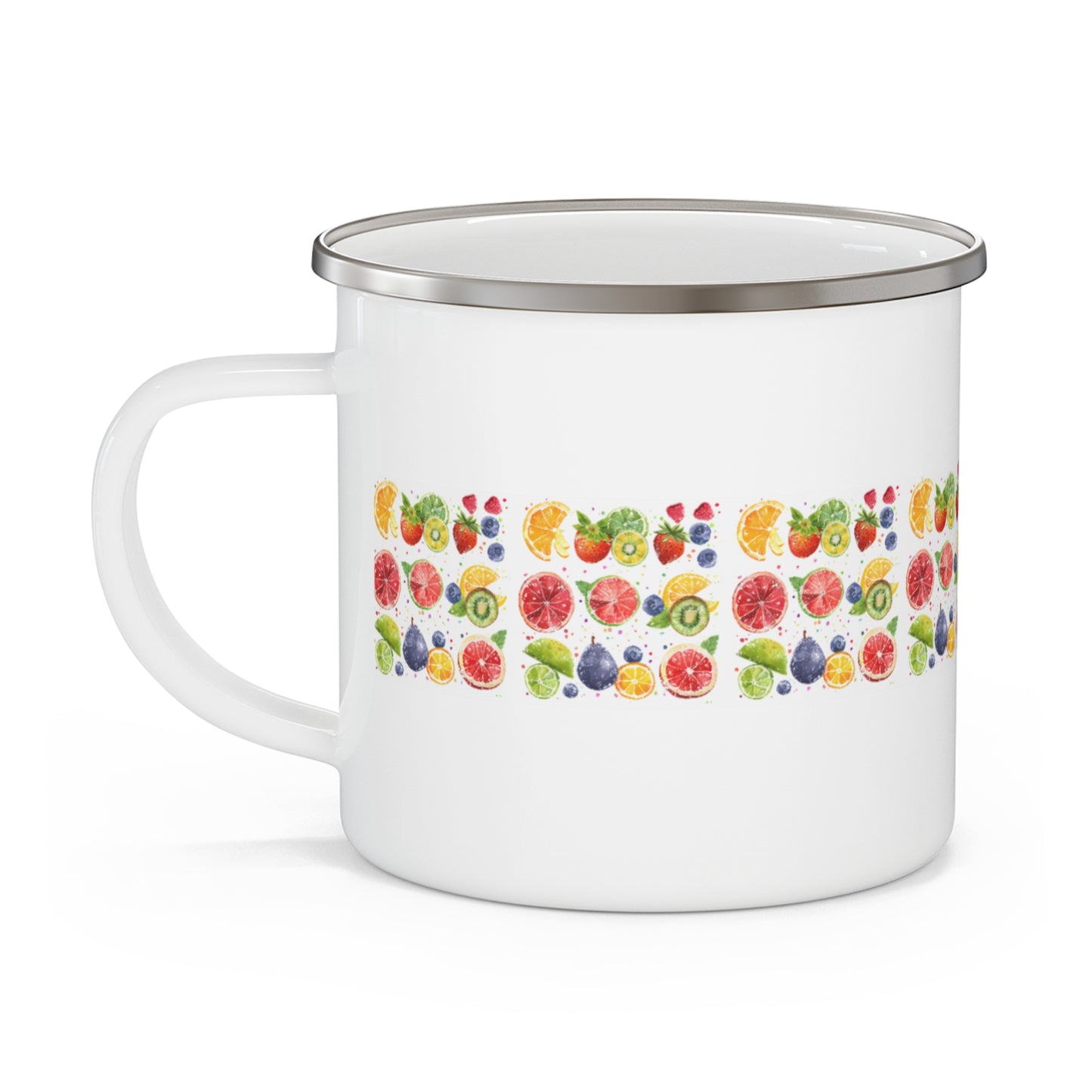 Bright & Breezy Fruity Enamel Camp Mug - 12oz Durable, White, Lightweight & Colorful