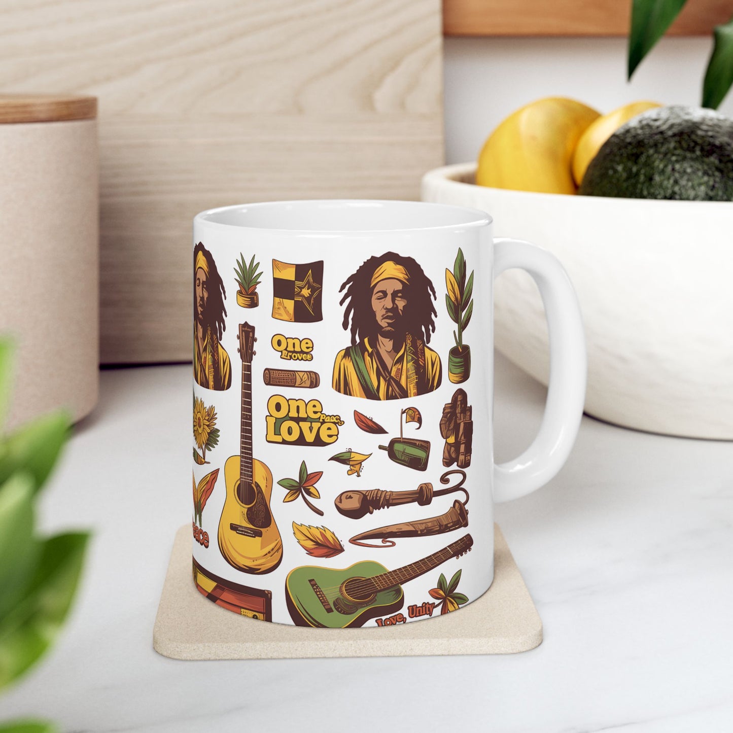 Reggae Vibes Caribbean Coffee Mug 11oz, White