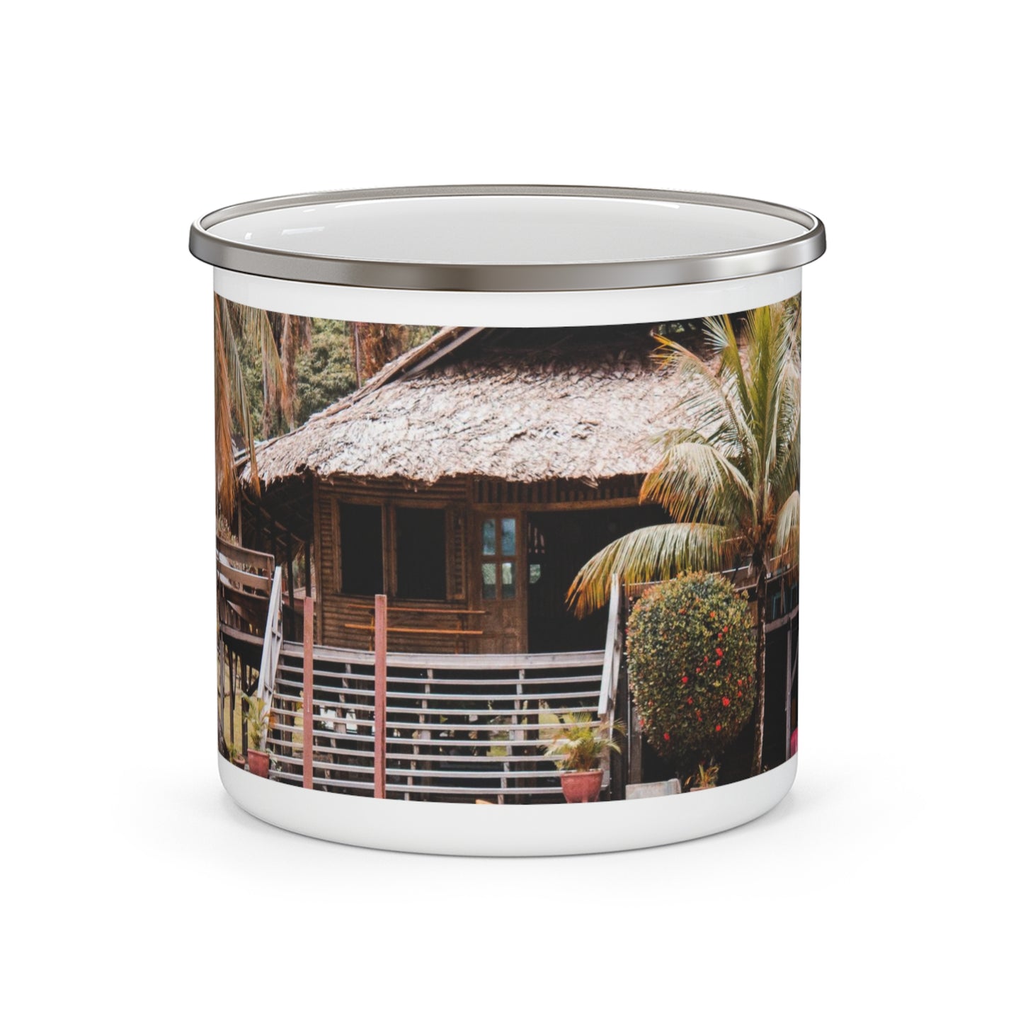 Nature Resort, Guyana, White Enamel Camp Mug – Durable, 12oz, Gift, Tropical, Souvenir, Travel, Keepsake