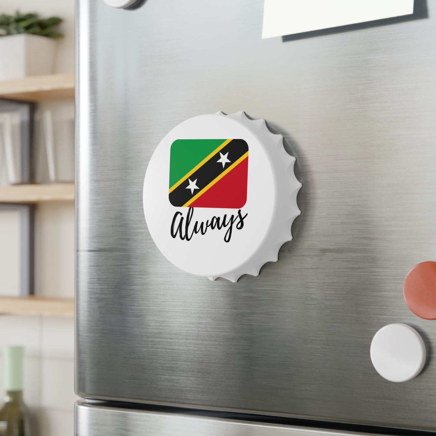 ST. KITTS  | 2-in-1 Bottle Opener with Magnetic Back | Country Flag | Souvenir or Everyday Use |  White | One Size