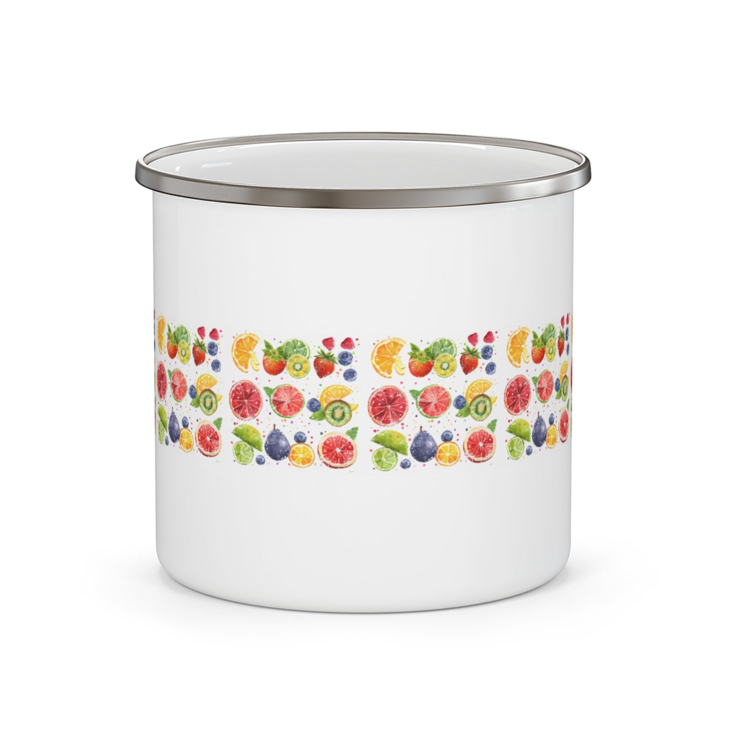 Bright & Breezy Fruity Enamel Camp Mug - 12oz Durable, White, Lightweight & Colorful