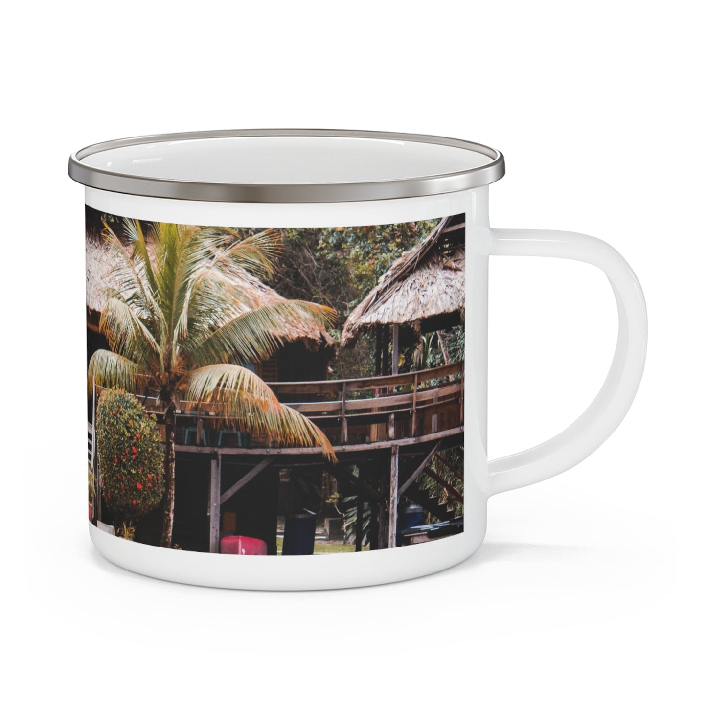 Nature Resort, Guyana, White Enamel Camp Mug – Durable, 12oz, Gift, Tropical, Souvenir, Travel, Keepsake