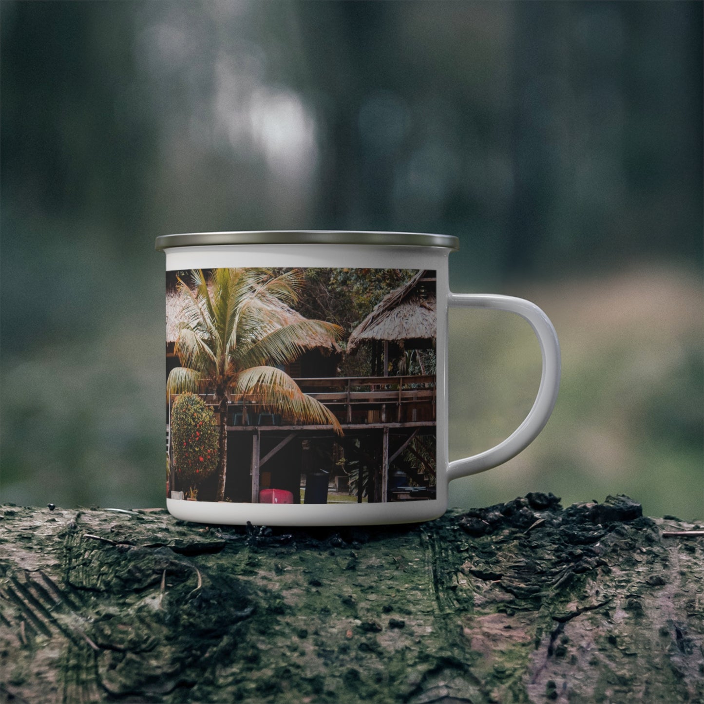 Nature Resort, Guyana, White Enamel Camp Mug – Durable, 12oz, Gift, Tropical, Souvenir, Travel, Keepsake