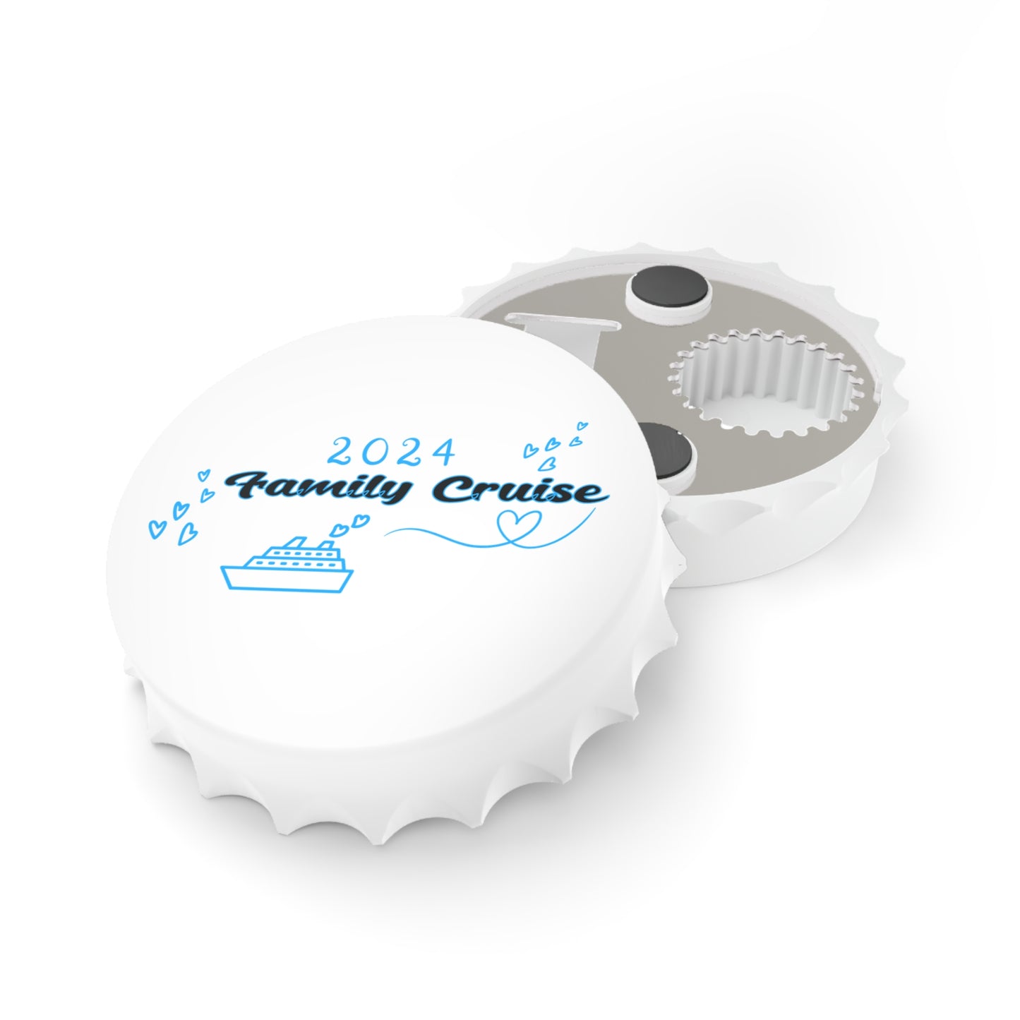 Family Cruise 2024, hearts CR008 Bottle Cap Opener, Magnetic Back, Souvenir or Everyday Use, Cruise Magnet, Travel Gift, Keepsake