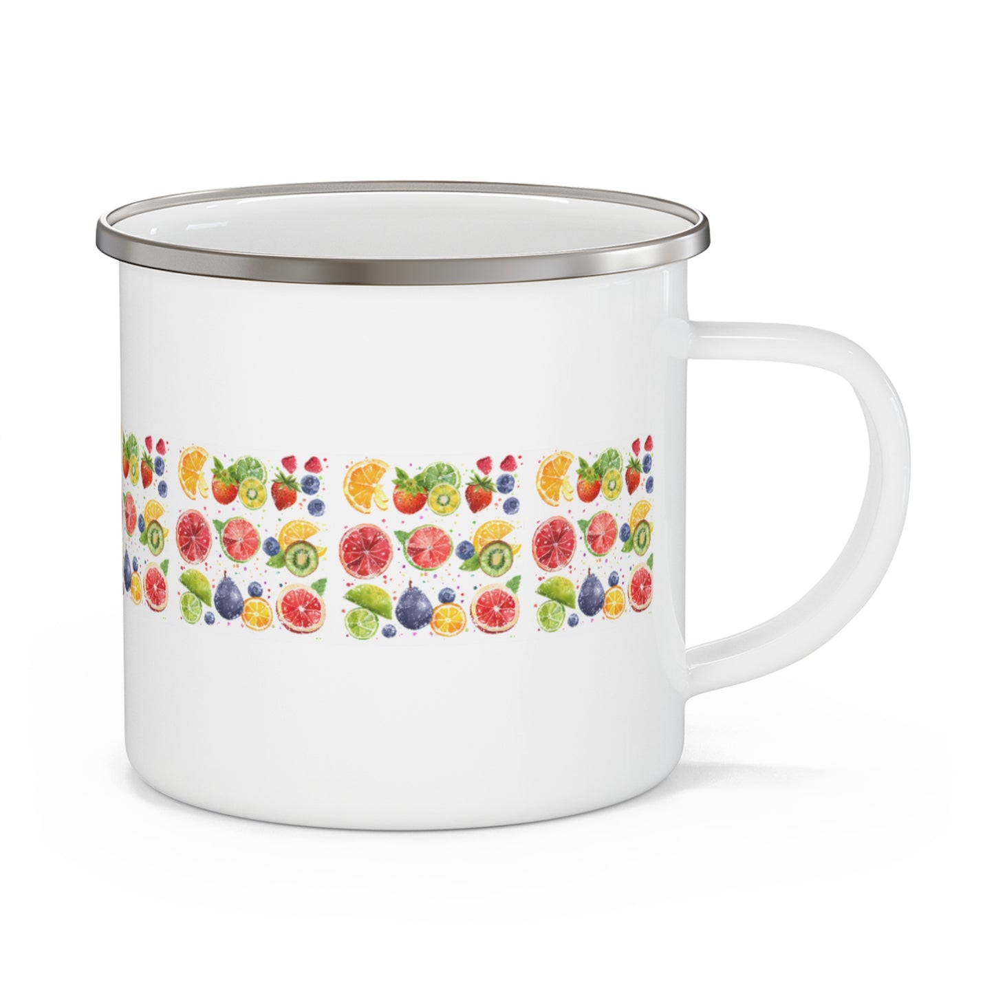 Bright & Breezy Fruity Enamel Camp Mug - 12oz Durable, White, Lightweight & Colorful