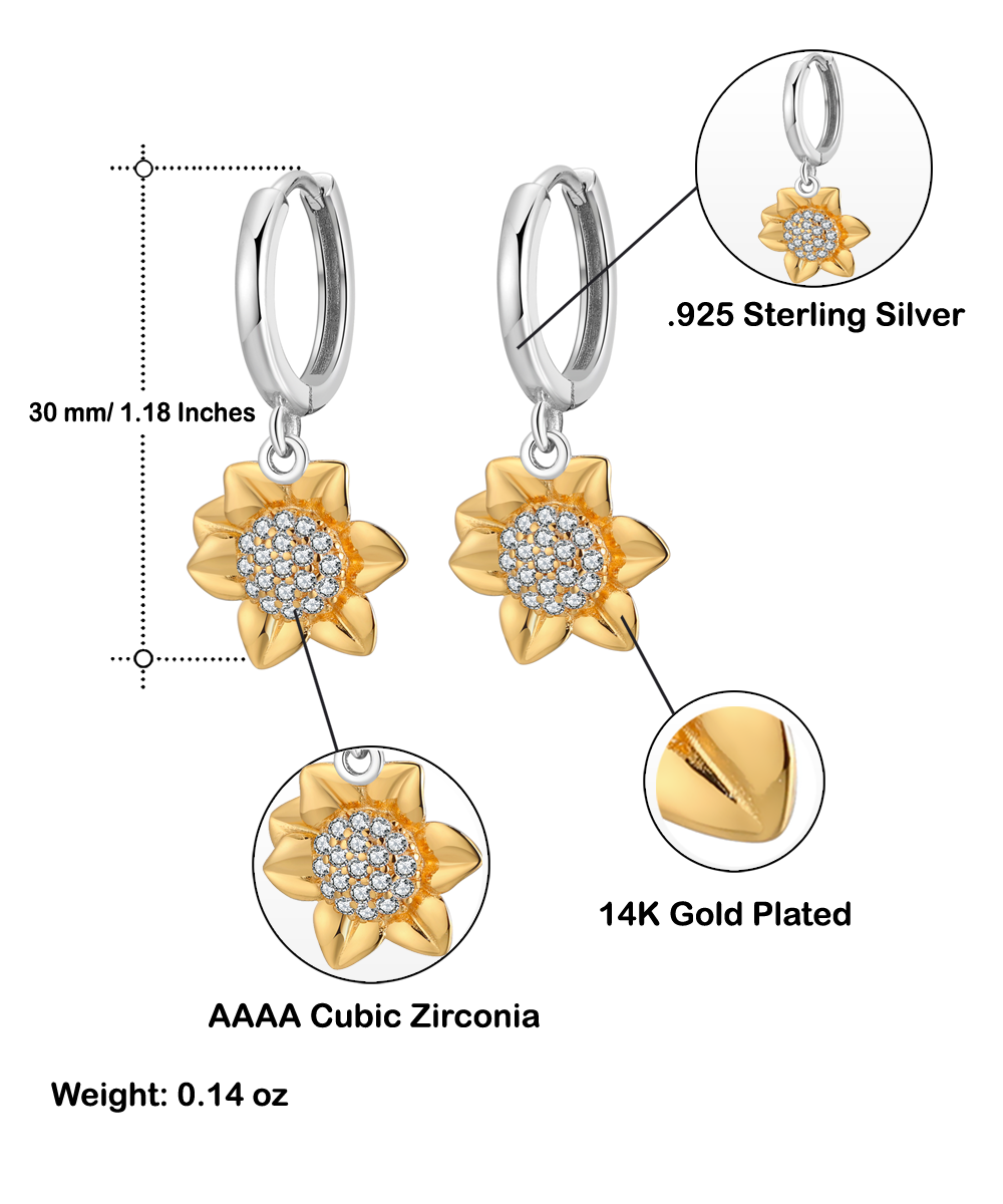 SUNVIBEZ Sunflower Earrings Gift for Her, with CERTIFICATE of AUTHENTICITY