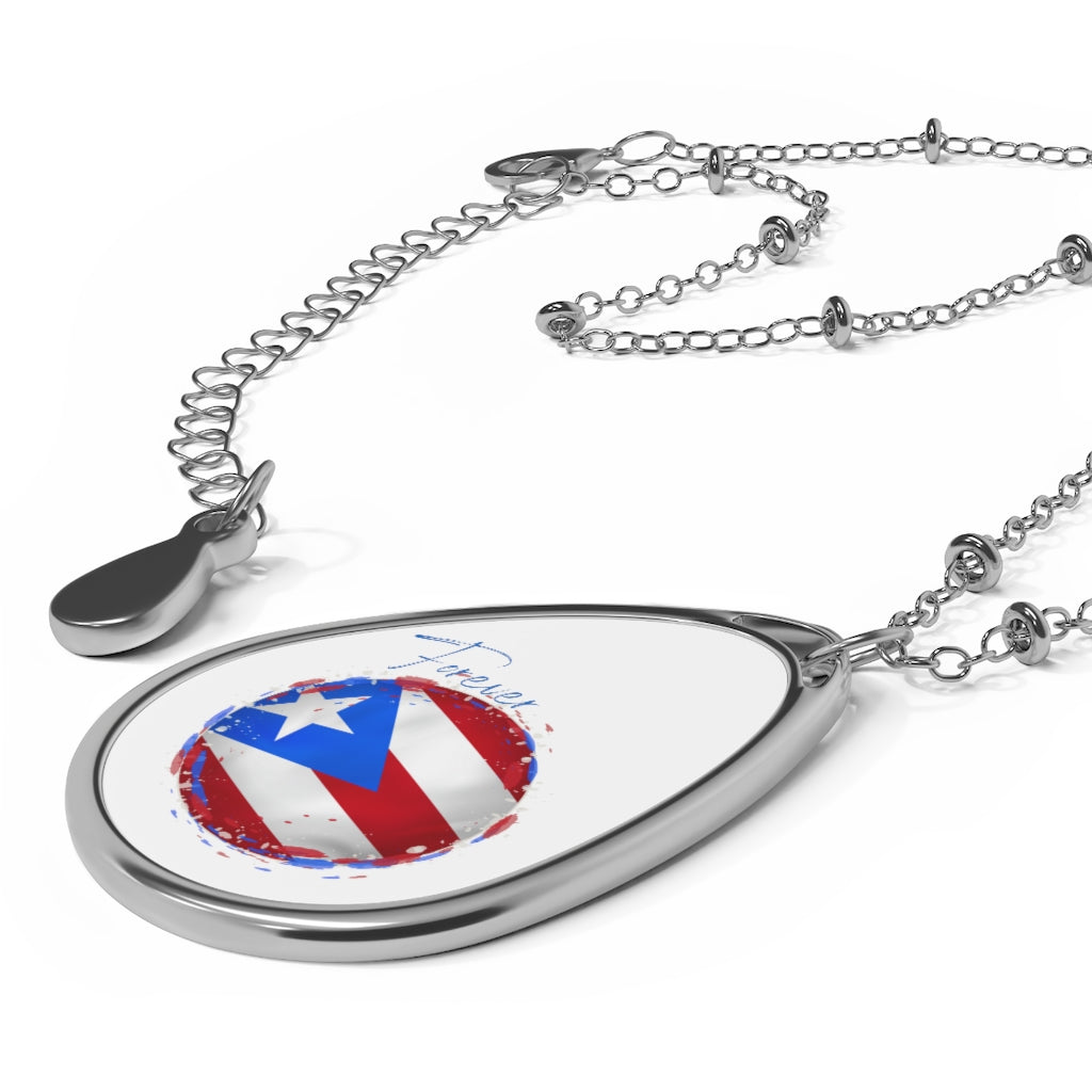 PUERTO RICO FOREVER Oval Necklace, Caribbean Souvenir