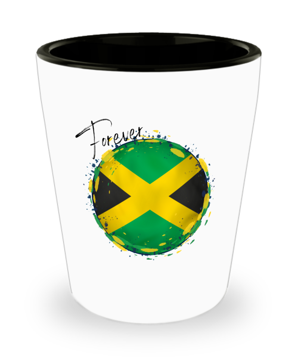 JAMAICA Flag Forever Shot Glass, White, Caribbean Collectible