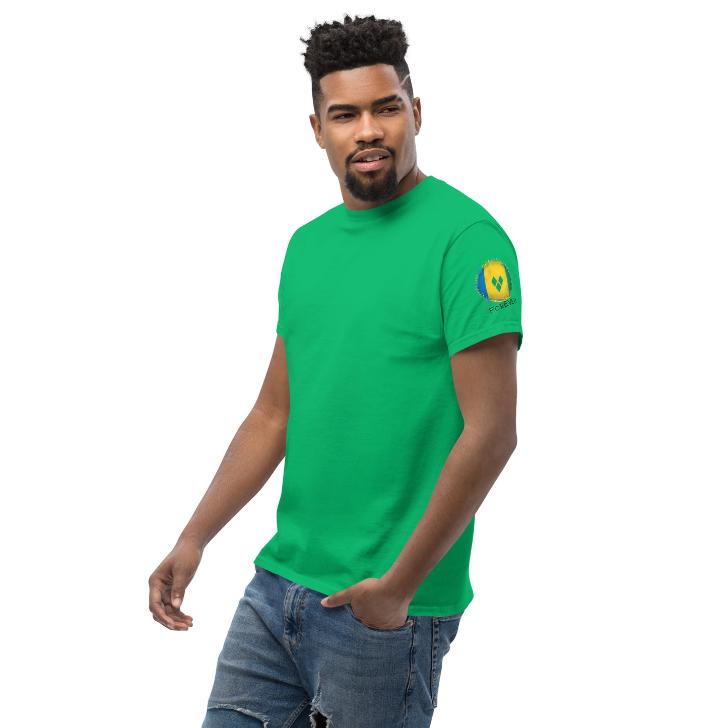 SAINT VINCENT Forever - Unisex Classic Tee, Mini Flag on both Sleeves, St. Vincent & The Grenadines, Caribbean, West Indian, Sports, Cricket, Soccer, Football, Country Flag